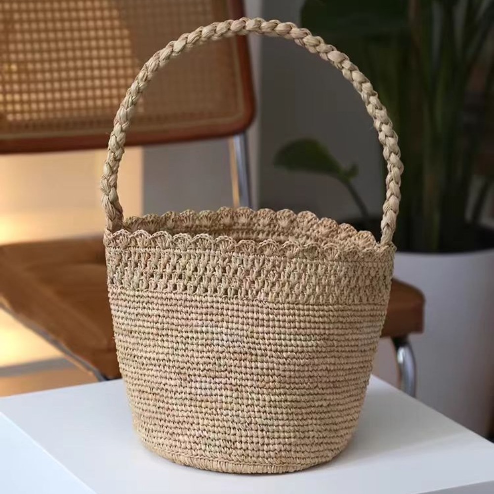 Handmade Crochet Straw Bucket  - đánh giá và giá Women'S Raffia Bags